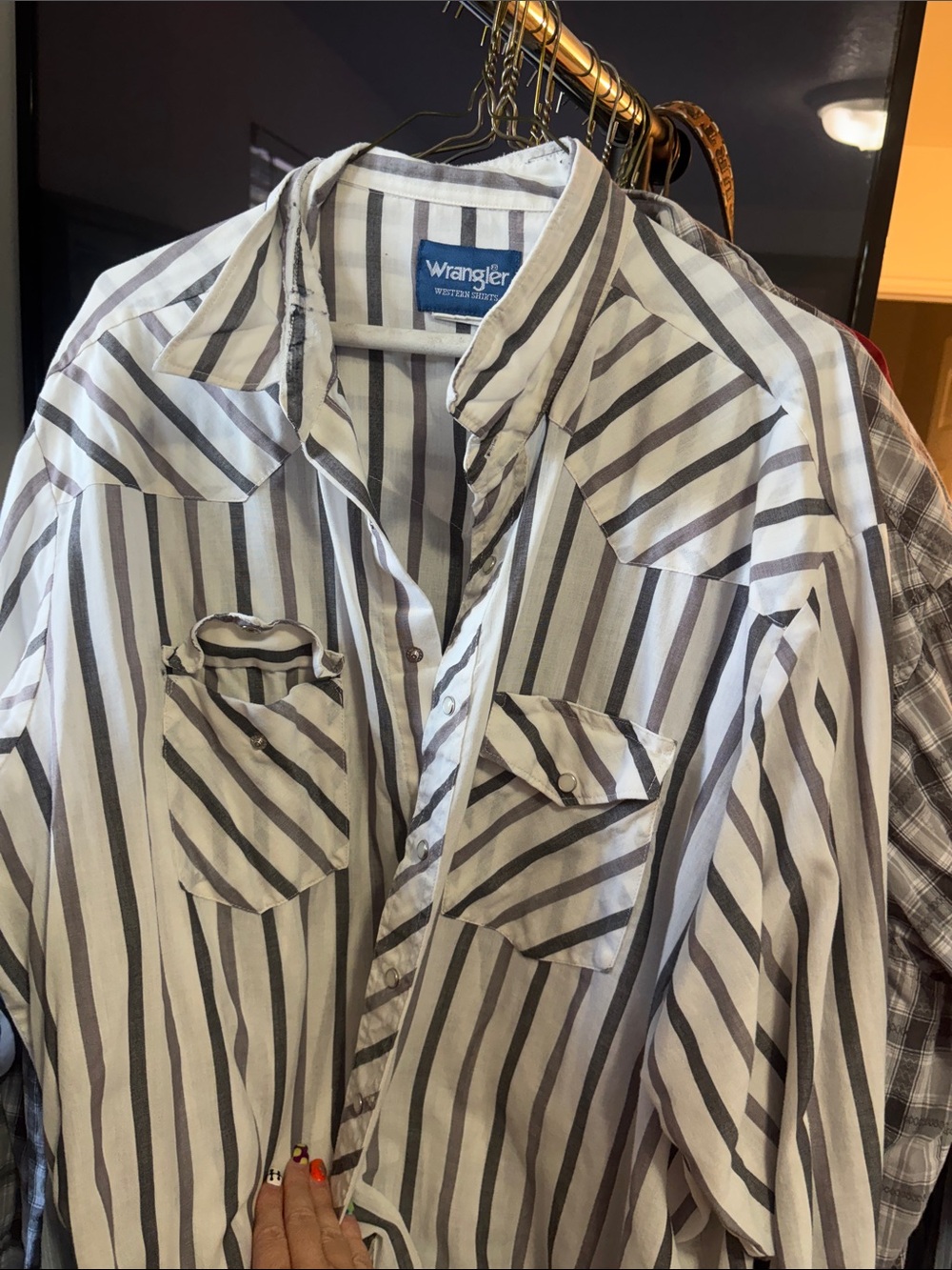 Wrangler White and Gray Vertical Stripe Western Shirt